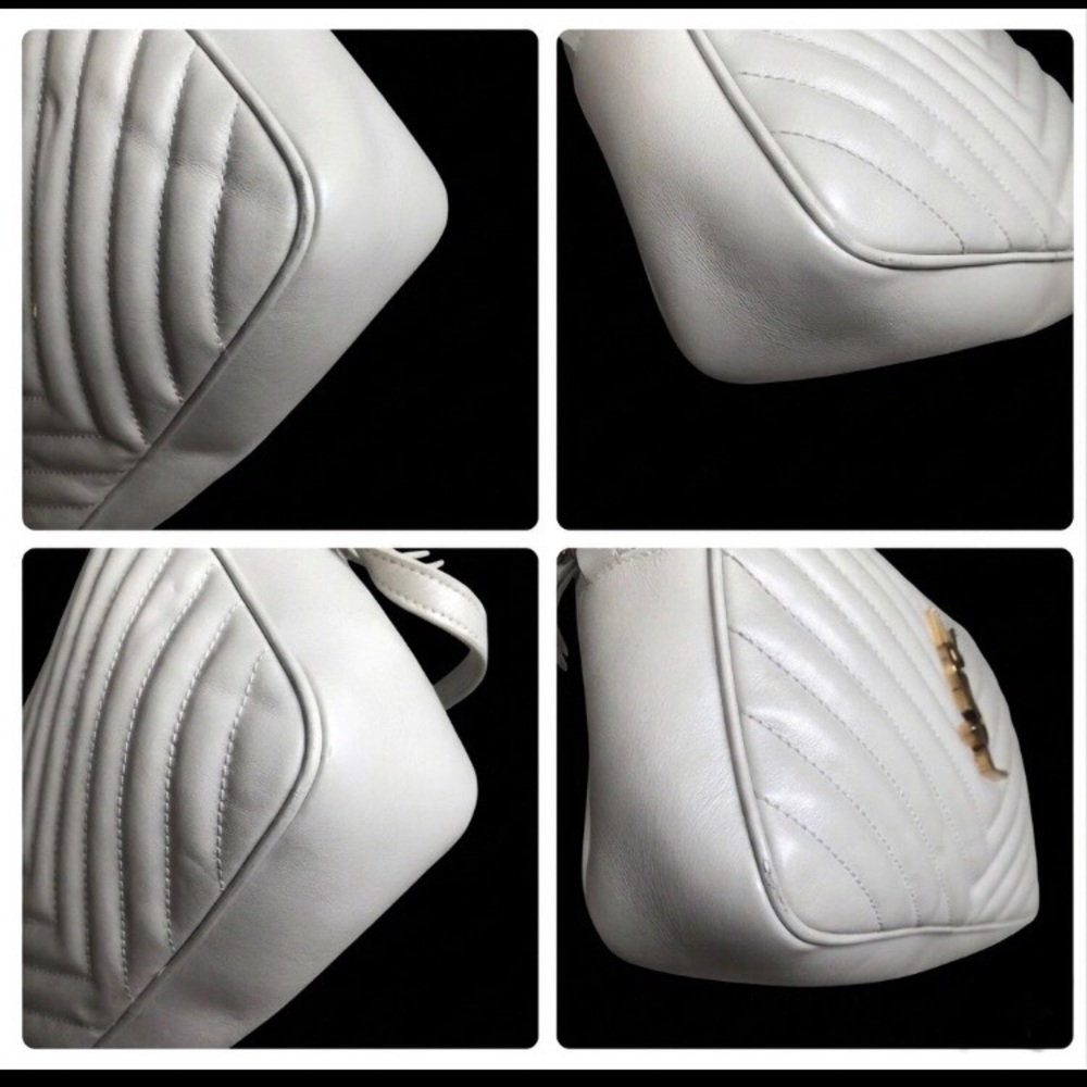 Saint Laurent Cream Quilted Leather Crossbody Camera Bag with Gold YSL - Picture 9 of 16